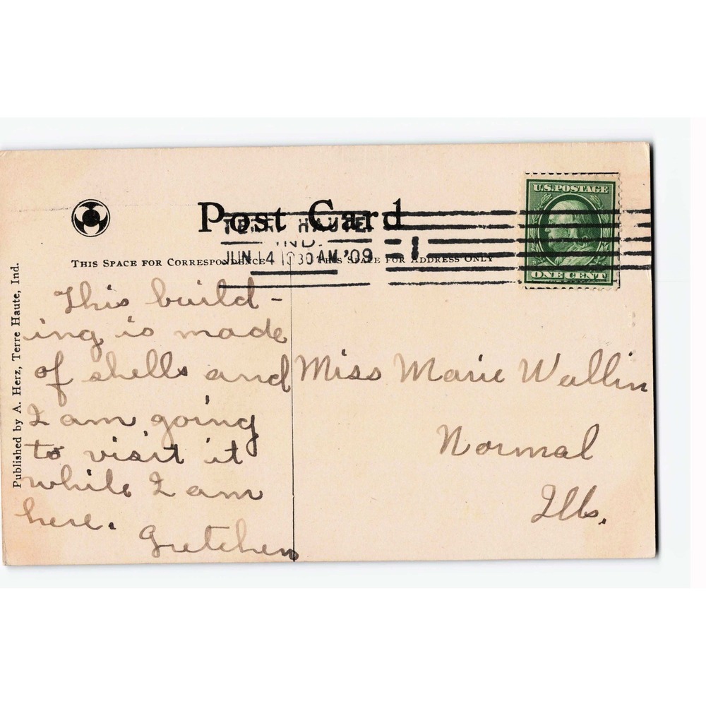 Shell Chapel St Mary's of the Woods Terre Haute Indiana IN 1909 Postcard A Herz - Picture 2 of 2